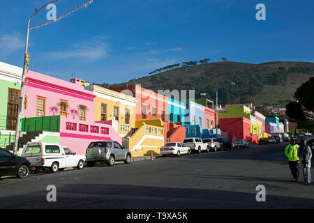 Bunte Häuser am Bo-Kaap Viertel, Kapstadt, Südafrika Stockfoto