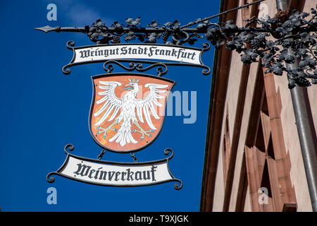 Die Ršmer, Rathaus der Stadt Frankfurt am Main, Wahrzeichen der Stadt, das Wappen des Weinguts der Stadt Frankfurt Stockfoto