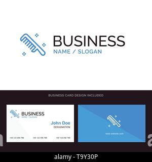 Bürste, Kamm, Kosmetik, sauber Blue Business Logo und Visitenkarte vorlage. Vorder- und Rückseite Design Stock Vektor