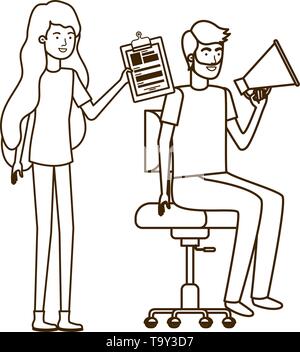 Paar mit im Büro Stuhl avatar Charakter Stock Vektor