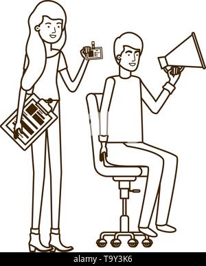 Paar mit im Büro Stuhl avatar Charakter Stock Vektor