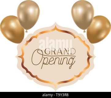 Rahmen und Helium Luftballons mit Label Grand opening Stock Vektor