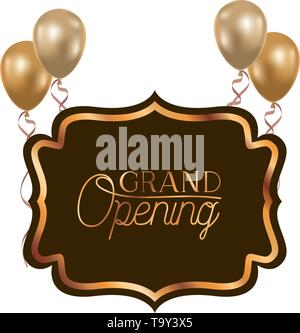 Rahmen und Helium Luftballons mit Label Grand opening Stock Vektor