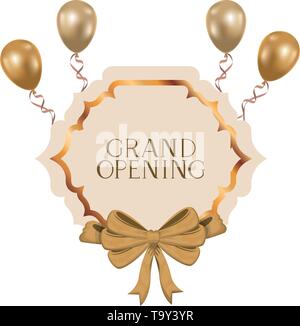 Rahmen und Helium Luftballons mit Label Grand opening Stock Vektor