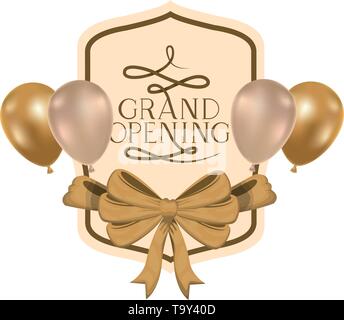 Rahmen und Helium Luftballons mit Label Grand opening Stock Vektor