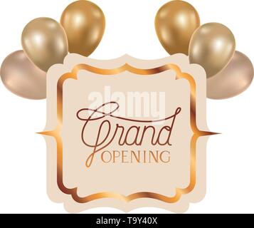 Rahmen und Helium Luftballons mit Label Grand opening Stock Vektor