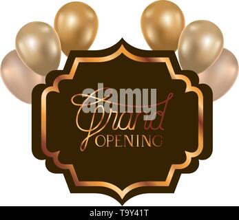 Rahmen und Helium Luftballons mit Label Grand opening Stock Vektor