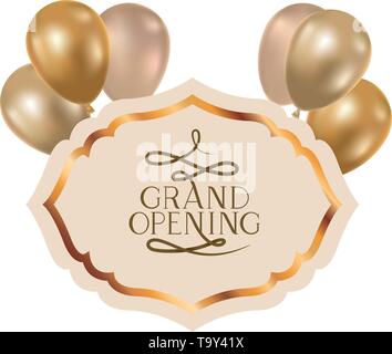 Rahmen und Helium Luftballons mit Label Grand opening Stock Vektor