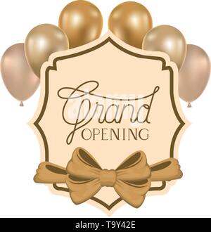 Rahmen und Helium Luftballons mit Label Grand opening Stock Vektor