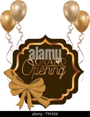 Rahmen und Helium Luftballons mit Label Grand opening Stock Vektor