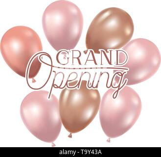 Grand opening Label mit Helium Luftballons Stock Vektor
