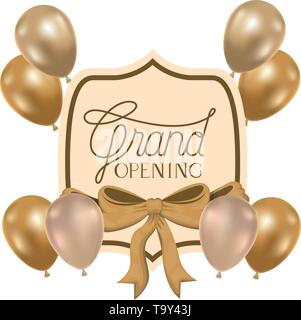 Rahmen und Helium Luftballons mit Label Grand opening Stock Vektor