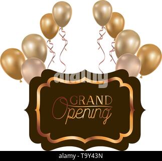 Rahmen und Helium Luftballons mit Label Grand opening Stock Vektor