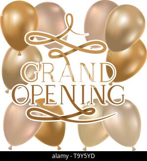 Grand opening Label mit Helium Luftballons Stock Vektor