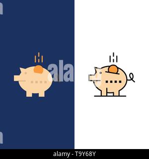 Sparschwein, Wirtschaft, Piggy, Safe, Einsparungen Symbole. Flach und Online ausgefüllt Icon Set Vektor blauem Hintergrund Stock Vektor