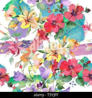 Blumenstrauß Blumen botanischen Blumen. Aquarell Hintergrund Abbildung. Nahtlose Muster. Stockfoto