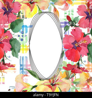 Blumenstrauß Blumen botanischen Blumen. Aquarell Hintergrund Abbildung. Rahmenlinie ornament Quadrat. Stockfoto