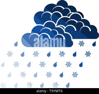 Regen mit Schnee Symbol. Flachen Farbe Leiter Design. Vector Illustration. Stock Vektor