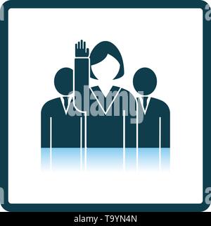 Abstimmung Dame mit Männer hinter Symbol. Platz Schatten Reflexion Design. Vector Illustration. Stock Vektor