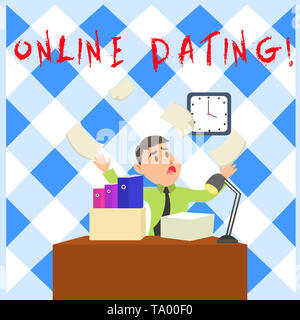 Konzeptionelle Handschrift mit Online Dating. Konzept Bedeutung Praxis der Suche nach einem Partner auf das Internet roanalysistic männliche Manager Cluttere Stockfoto