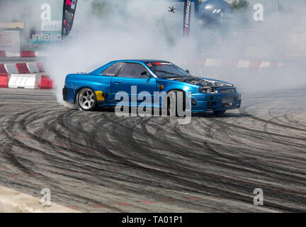 Krakau, Polen - 18. Mai 2019: Drift Auto in Aktion auf der 5th Edition von Moto Show in Krakau. Polen. Stockfoto