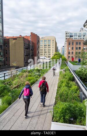 Die High Line, städtischen Park saniert Von einem verlassenen erhöhten Schiene Linie in Chelsea, Manhattan, New York City, NY/USA Stockfoto