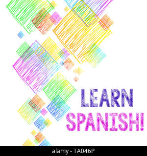 Schreiben Hinweis Übersicht Spanisch lernen. Business Konzept für Gewinn oder Kenntnisse sprechen und schreiben Spanisch pulsierenden bunten Scribble Raute Stockfoto