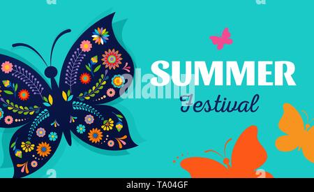 Summer Festival, fair und mit gemusterten Schmetterling - vector Hintergrund Stock Vektor