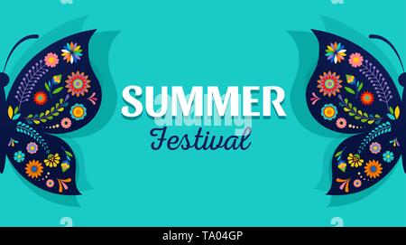 Summer Festival, fair und mit gemusterten Schmetterling - vector Hintergrund Stock Vektor