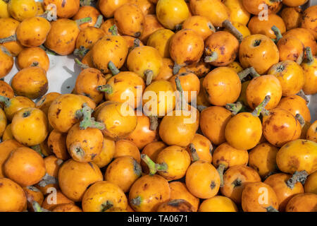 Mispel Obst oder Japanische Mispeln Hintergrund. Eriobotrya japonica Stockfoto