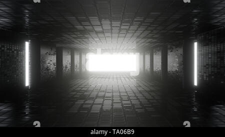 Schwarzen Fliesen leere Zimmer innen glänzend und Beleuchtung Hintergrund, 3D-Rendering. Stockfoto