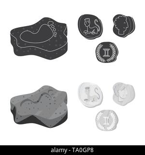 Rock, Münzen, Impressum, antike, Track, Alte, Alte, Mittelalterliche, Gravieren, Schatz, Knochen, finden, Textur, Gold, Paläontologie, Metall, Geschichte, Items, Museum, Attribute, Archäologie, Geschichte, Forschung, Ausgrabung, Entdeckung, Arbeiten, Set, Vector, Icon, Illustration, isoliert, Sammlung, Design, Element, Grafik, Zeichen, Vektor, Vektoren, Stock Vektor