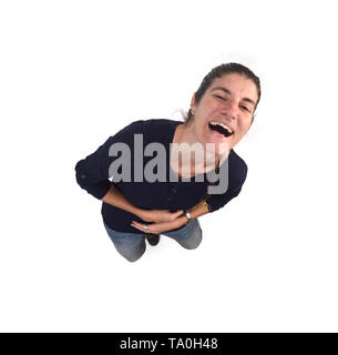 Blick von oben auf die Frau, die das Lachen ist Stockfoto