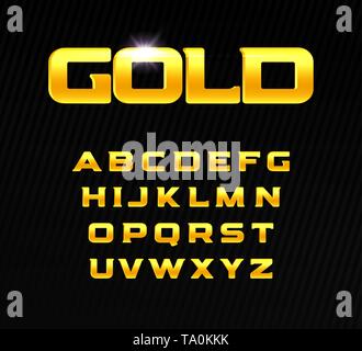 Golden Alphabet. Schlagzeile Briefe mit Serif. Moderne Schriftart für Premium Product Design. Vektor gold Buchstaben. Stock Vektor