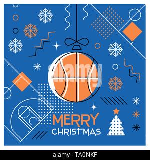 Frohe Weihnachten. Grußkarte mit Christmas Ball als Basketball Ball. Abstrakte flache Bauform. Vector Illustration. Stock Vektor