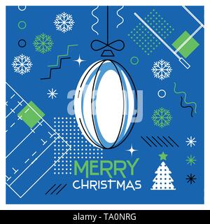 Frohe Weihnachten. Grußkarte mit Christmas Ball als rugby ball. Abstrakte flache Bauform. Vector Illustration. Stock Vektor