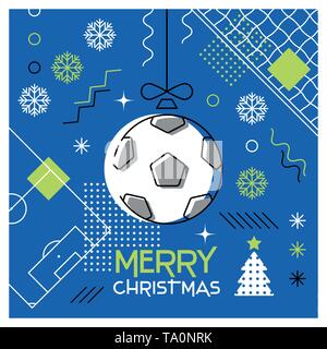 Frohe Weihnachten. Grußkarte mit Christmas Ball als Fußball. Abstrakte flache Bauform. Vector Illustration. Stock Vektor