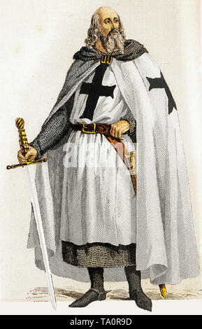 Templer, Jacques de Molay, Großmeister der Templer, hand Kupferstich, koloriert, 19. Jahrhundert Stockfoto