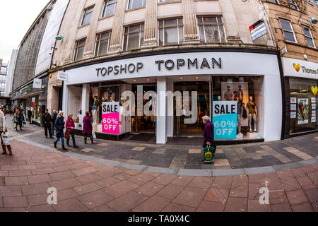 Fargate, Sheffield, Fischaugenobjektiv Stockfoto