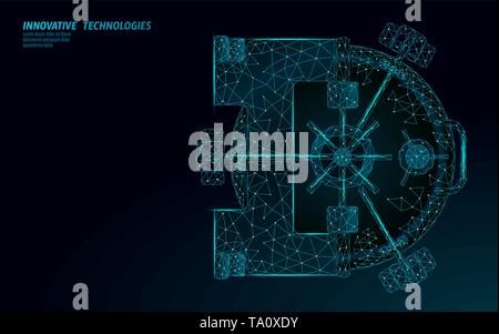 Low Poly blau banking Tresortür. Stahl Sicherheit Geld storage. 3D-cash Reichtum Finance Geschäft Konzept. Geschlossenes schloss Box speichern schützen System online Stock Vektor