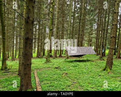 Camping Hängematte, Powys. Großbritannien Stockfoto