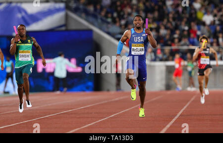 YOKOHAMA, Japan - 12. Mai: Remontay McClain der USA Anker sein Team in die mens 4 x 200 m-Finale bei Tag 2 der 2019 IAAF World Relais Meisterschaften an der Nissan Stadium am Sonntag, den 12. Mai 2019 in Yokohama, Japan. (Foto von Roger Sedres für die Iaaf) Stockfoto