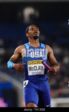 YOKOHAMA, Japan - 12. Mai: Remontay McClain der USA Anker sein Team in die mens 4 x 200 m-Finale bei Tag 2 der 2019 IAAF World Relais Meisterschaften an der Nissan Stadium am Sonntag, den 12. Mai 2019 in Yokohama, Japan. (Foto von Roger Sedres für die Iaaf) Stockfoto