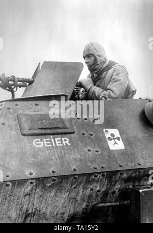 Ein MG-Schütze auf einem schützenpanzer Sd.Kfz. 250 während des Winters defensive Kämpfe südlich von Rostov. Foto der Propaganda Firma (PK): kriegsberichterstatter Casper. Stockfoto