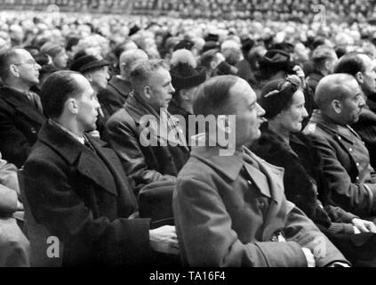 Der Propagandaminister Joseph Goebbels eine Rede auf einer Kundgebung im Berliner Sportpalast. Stockfoto