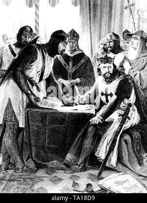 König Johann von England singt die Magna Carta am 15. Juni. 1215 Stockfoto