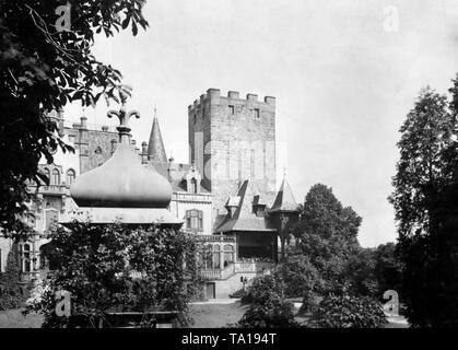 Blick auf die "Gneisenau Burg Sommerschenburg in Sommersdorf, Preußen. Vor 1945 wurde die Burg von den Nachkommen von Feldmarschall August Wilhelm Antonius Graf Neidhardt von Gneisenau. Stockfoto