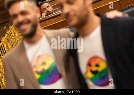 Madrid, Spanien. 21 Mai, 2019. Santiago Abascal, Vox weit rechts im spanischen Parlament in Madrid, Spanien, Dienstag, 21. Mai 2019. (POOL-AP Photo/Bernat Armangue) | Verwendung der weltweiten Kredit: dpa/Alamy leben Nachrichten Stockfoto