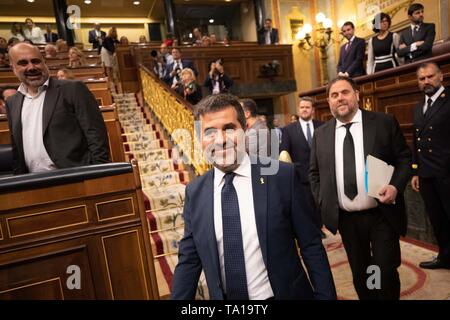 Madrid, Spanien. 21 Mai, 2019. Jordi Sanchez Picanyol Politiker katalanischer Gefangener im spanischen Parlament in Madrid, Spanien, Dienstag, 21. Mai 2019. (AP Foto/Bernat Armangue) | Verwendung der weltweiten Kredit: dpa/Alamy leben Nachrichten Stockfoto