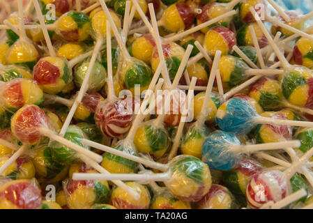 Candy am Stiel oder Lutscher Hintergrund oder Textur Stockfoto